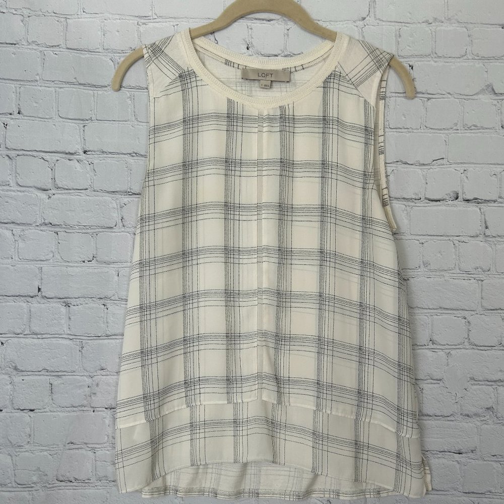 Loft Women's Plaid Tank Top, Color: White/Black, Size: Small